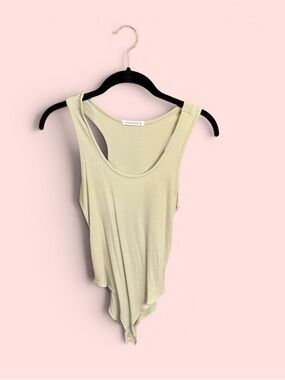Mangopop Light Sage Ribbed Tank Bodysuit, size M